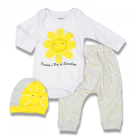Compleuri - Set 3 piese - Set Bebe Fetiță Sunshine- Body, Pantaloni și Caciulita