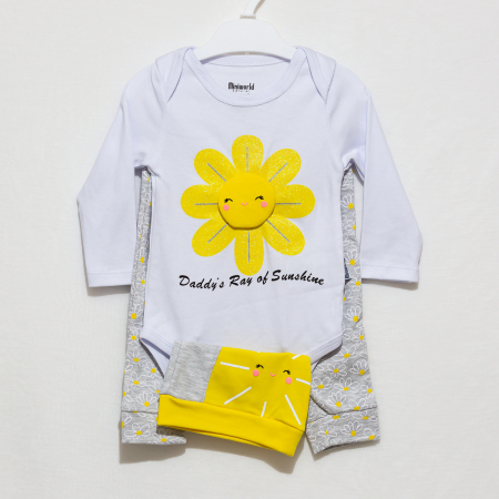 Set Bebe Fetiță Sunshine- Body, Pantaloni și Caciulita [4]