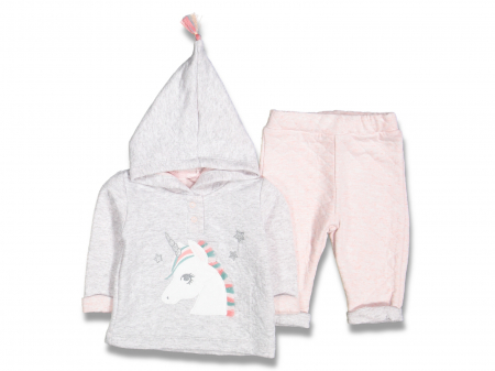 Compleuri - Set 2 piese - costumase bebelusi fete Unicorn hanorac pantaloni