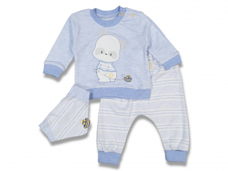 Compleuri - Set 3 piese - Set 3 piese bebe bavetica cu bluza si pantaloni Ursulet