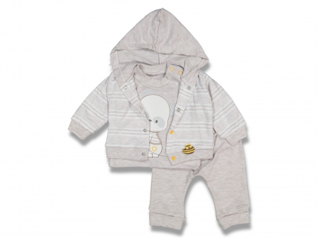 Compleuri - Set 3 piese - Compleu bebe hanorac cu bluza si pantaloni Ursulet