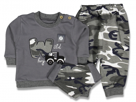 Compleuri - Set 3 piese - Compleu copii bavetica cu bluza si pantaloni Wild