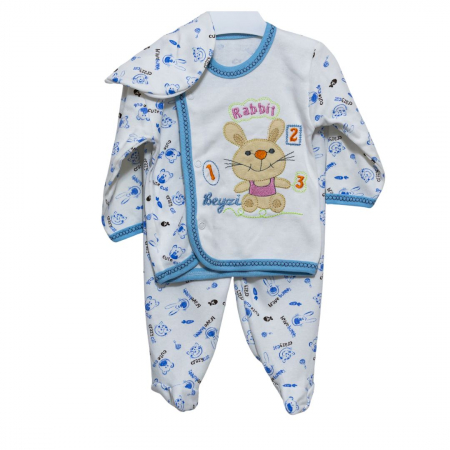 Compleuri - Set 3 piese - Compleu nou nascut caciulita cu bluza si pantaloni