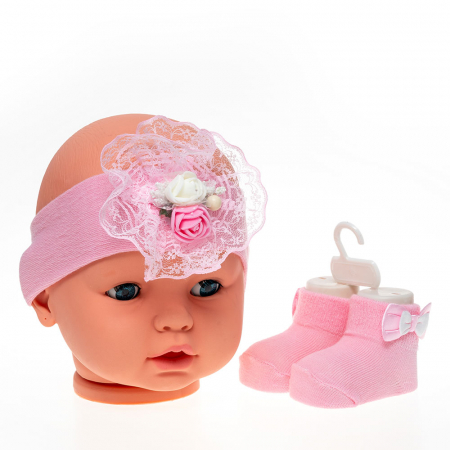 Căciulițe-Bentițe-Turbane-Papioane - Set 2 piese bebe bentita si o pereche de sosete
