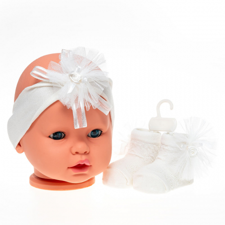 Căciulițe-Bentițe-Turbane-Papioane - Set 2 piese bebe bentita si o pereche de sosete model floricica 0-6 luni