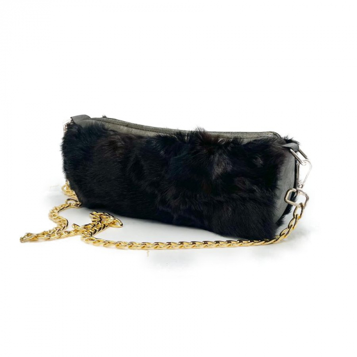 Poseta din blana naturala, Neagra 30x15x15 cm [6]