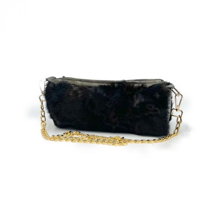 Poseta din blana naturala, Neagra 30x15x15 cm [3]