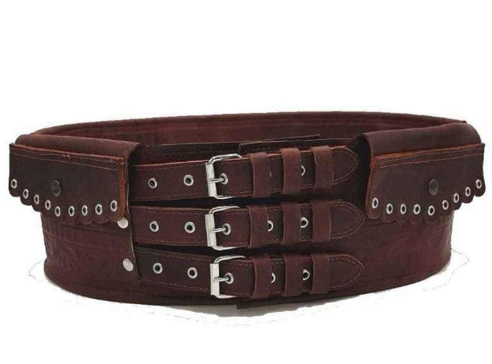 Chimire barbati - Chimir, Serpar traditional din piele naturala, maro, 92x13 cm