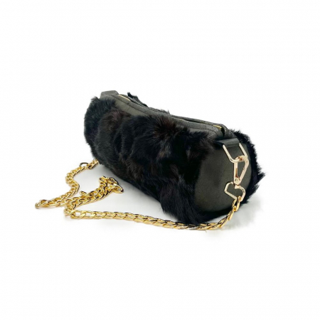 Articole femei - Poseta din blana naturala, Neagra 30x15x15 cm