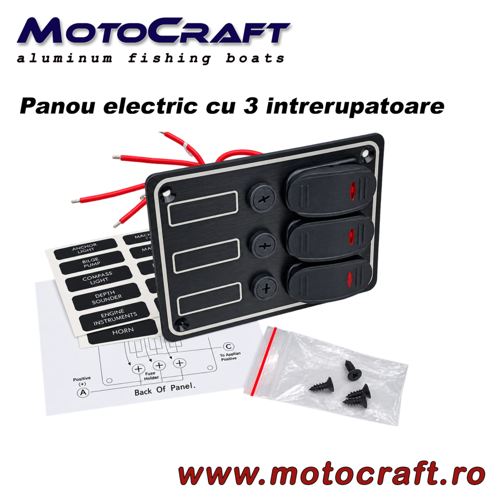 Panou electric marin AAA 10037 cu 3 întrerupătoare, LED și siguranțe – 12 V, IP65 [2]
