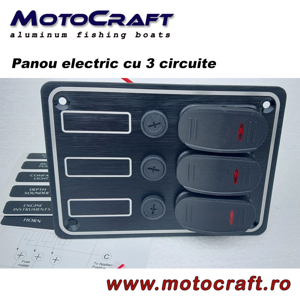 Panou electric marin AAA 10037 cu 3 întrerupătoare, LED și siguranțe – 12 V, IP65 [3]