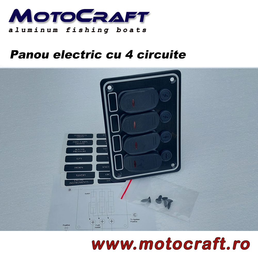 Panou electric marin AAA 10047-BK cu 4 întrerupătoare, LED și siguranțe – 12 V, IP65 [4]