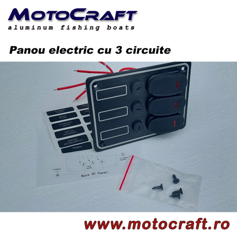 Electrice - Panou electric marin AAA 10037 cu 3 întrerupătoare, LED și siguranțe – 12 V, IP65