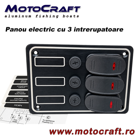 Panouri electrice si intrerupatoare - Panou electric marin AAA 10037 cu 3 întrerupătoare, LED și siguranțe – 12 V, IP65