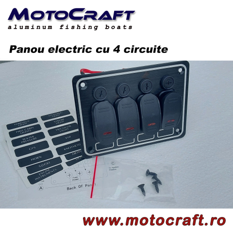 Electrice - Panou electric marin AAA 10047-BK cu 4 întrerupătoare, LED și siguranțe – 12 V, IP65