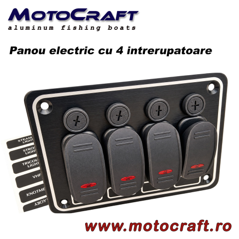 Panouri electrice si intrerupatoare - Panou electric marin AAA 10047-BK cu 4 întrerupătoare, LED și siguranțe – 12 V, IP65