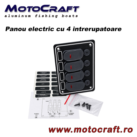 Panou electric marin AAA 10047-BK cu 4 întrerupătoare, LED și siguranțe – 12 V, IP65 [3]