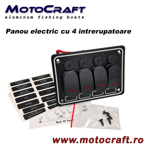Panou electric marin AAA 10047-BK cu 4 întrerupătoare, LED și siguranțe – 12 V, IP65 [1]