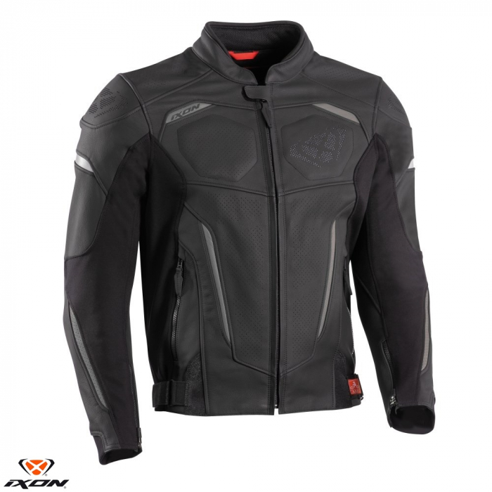 Geaca (jacheta) motociclete barbati piele Racing/Roadster Ixon vara model Ceros culoare: negru [1]