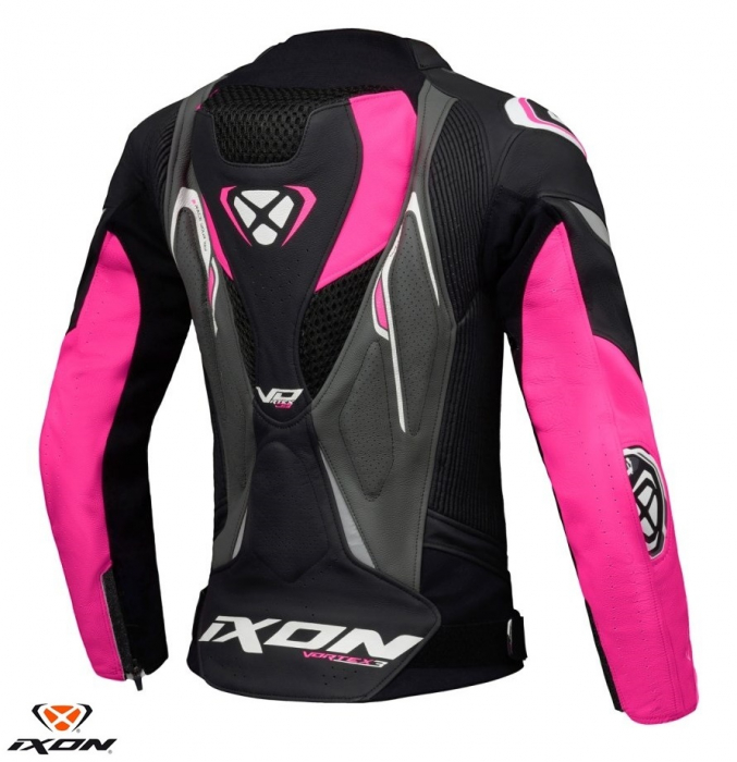 Geaca (jacheta) motociclete femei piele Racing Ixon vara model Vortex 3 LS culoare: negru/roz/alb [2]