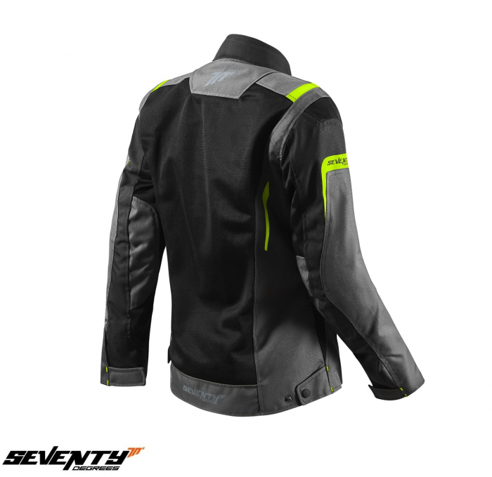 Geaca (jacheta) motociclete femei Touring Seventy vara model SD-JT68 Sahara culoare: gri/fuchsia (roz)  Geaca Deventy model SD-JT68 Sahara este o geaca de vara, conceputa pentru a asigura o foarte buna ventilatie, dar si protectie in zilele calduroase. Disponibila intre marimile XS-2XL, acest echipament vine echipat cu protectii Level A la umeri si coate, si combina materiale de calitate inalta, pentru siguranta si confort. Construita cu mesh rezistent si elemente de neopren la guler, geaca asigura un flux de aer optim, dar si un design elegant. Include protectii Level 1 la umeri si coate, dar si un buzunar pentru protectie spate, in situatia in care se doreste echiparea gecii cu protectie spate (protectia spate nu este inclusa; se achizitioneaza separat). Membrana interioara waterproof detasabila ofera protectie suplimentara in conditii de ploaie usoara. continand elemente reflectorizante si avand posibilitatea ajustarii gecii la talie (velcro-adjusted waist), geaca SD-JT68 Sahara este ideala pentru motociclistii ce cauta confort si stil, in utilizarea zilnica a motocicletei sau scuterului.  Descriere: • geaca tip touring/urban; • material: high resistant polyester 600D; • culoare: gri/fuchsia (roz); • tip croi: • geaca waterproof.  Caracteristici: • impermeabilitate: da; • protectie termica: nu; • geaca tip Touring/Urban, fabricata din 600D poliester, 100% ventilala si foarte usoara; • elemente reflectorizante pe exterior, pentru o vizibilitate mai buna; • interior detasabil, impermeabil; • talie ajustabila in laterale; • protectii Level 1 la umeri si coate, omologate si detasabile, pentru a oferi siguranta si protectie; • geaca este e prevazuta cu buzunar pentru protectie spate (protectia spate nu este inclusa, se achizitioneaza separat); protectia spate se comanda separat; • model certificat CE, clasa A, cu omologarea EN 17092-4:2020 standard; • protectii: protectii coate si umeri Level 1 (umeri: Clasa A, level 1; coate: Clasa A, level 1); • buzunar special in geaca pentru depozitarea telefonului mobil sau a ochelarilor de vedere/soare; • manecile pot fi ajustate, in circumferinta, la nivelul bratelor (reglaj sub umeri).  Compozitie: • exterior geaca: – mesh polyester 600D; • interior geaca: – polyester 600D. [3]