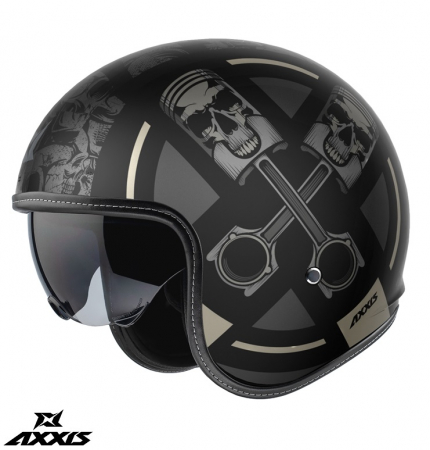 Casti moto - Casca Axxis model Hornet S SV Skulls Illustrated B1 negru mat (ochelari soare integrati) – omologare noua ECE 22.06