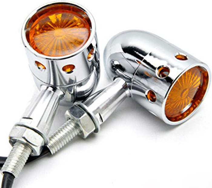Semnalizări moto bullet cromate cu orificii, lentilă portocalie – Harley-Davidson Softail, Springer, Heritage Classic [1]