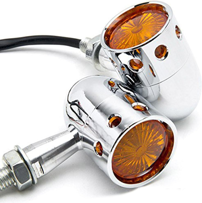Semnalizări moto bullet cromate cu orificii, lentilă portocalie – Harley-Davidson Softail, Springer, Heritage Classic [2]