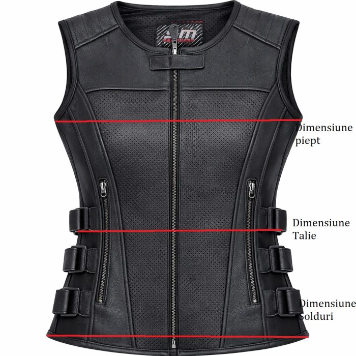 Vestă moto SM Racewear Venti, Dama – piele perforată, reglaje Velcro [4]