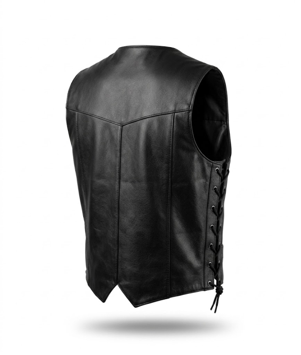 Vestă moto SM Racewear Șnur – piele naturală, capse, reglaje laterale [4]