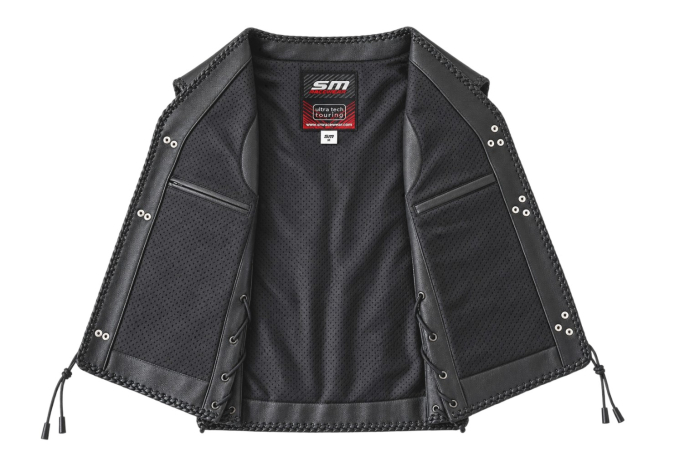 Vestă moto SM Racewear Sinister – piele naturală, carabine și șnur lateral [6]