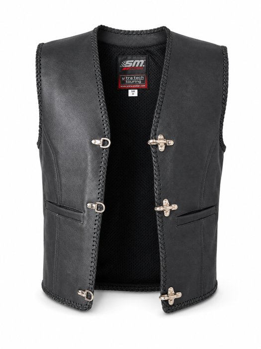 Vestă moto SM Racewear Sinister – piele naturală, carabine și șnur lateral [4]