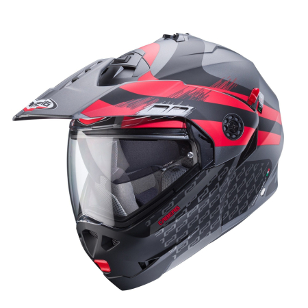 Flip-up - Casca modulabila adventure Caberg Tourmax X SV Sarabe L2 gun metal (titanium)/negru/roșu mat