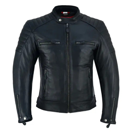 Geci Piele - Geacă moto piele SM Racewear Curtis – protecții CE, piele bovină, căptușeală detașabilă, Negru