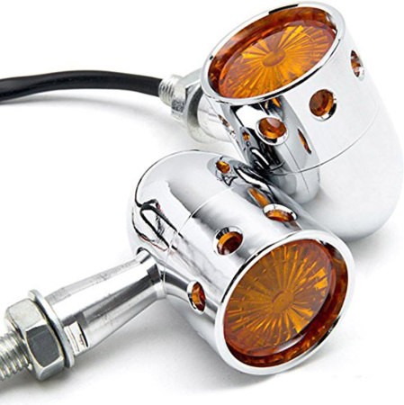 Semnalizări moto bullet cromate cu orificii, lentilă portocalie – Harley-Davidson Softail, Springer, Heritage Classic [1]