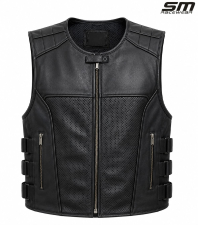 ECHIPAMENTE - Vestă moto SM Racewear Venti – piele perforată, reglaje Velcro