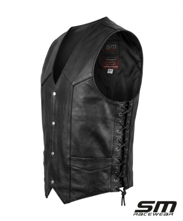 Vestă moto SM Racewear Șnur – piele naturală, capse, reglaje laterale [2]