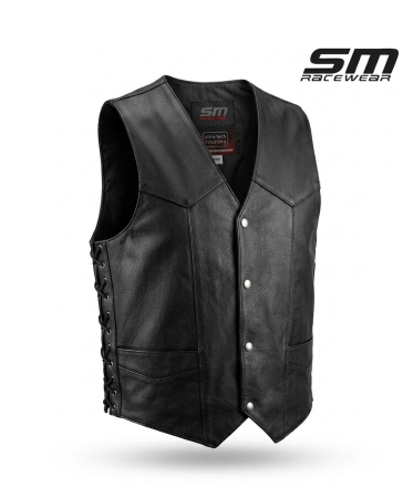 VESTE - Vestă moto SM Racewear Șnur – piele naturală, capse, reglaje laterale