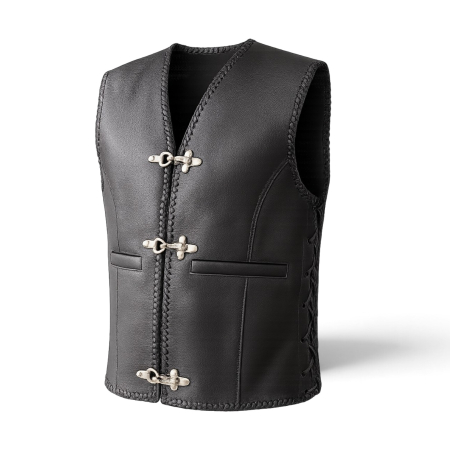 Vestă moto SM Racewear Sinister – piele naturală, carabine și șnur lateral [6]