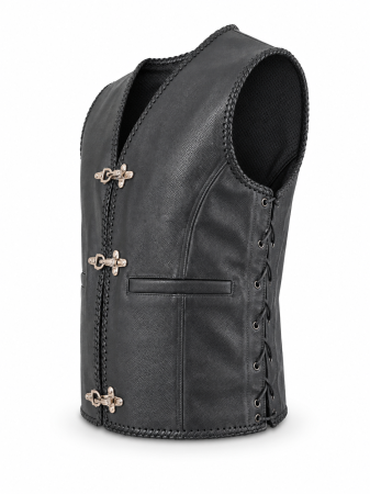 Vestă moto SM Racewear Sinister – piele naturală, carabine și șnur lateral [4]