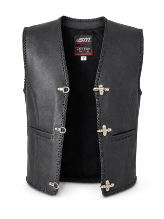 Vestă moto SM Racewear Sinister – piele naturală, carabine și șnur lateral [3]