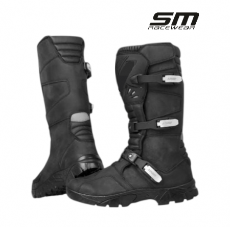 ECHIPAMENTE - Cizme moto Enduro-ATV SM Racewear Adventure Long - piele naturala, membrana impermeabila, intarituri calcai-glezna-degete, catarame + Velcro