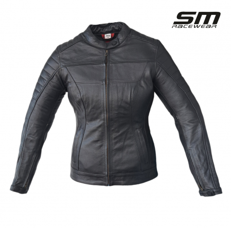 Geci dama - Geaca moto din piele naturala de dama SM Racewear Amalia - Protectii CE - Captuseala detasabila - Negru