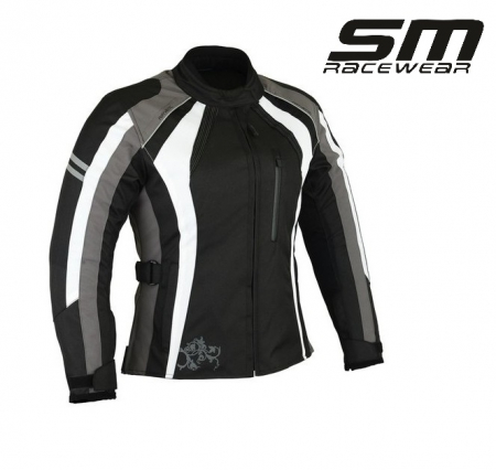 Echipament Dama - Geaca moto textila de dama SM Racewear Ana Lady - 3 Sezoane - Impermeabila si Ventilata - Protectii CE - Rosu/Alb sau Gri/Alb