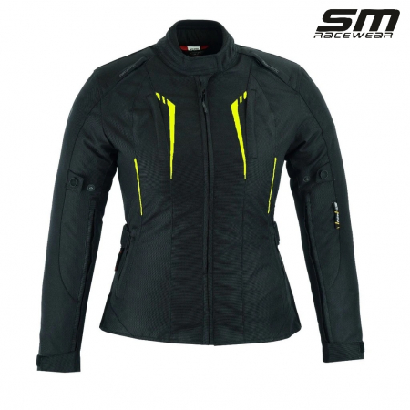Geci dama - Geaca moto textila de dama SM Racewear Ana Lady II - 3 Sezoane - Impermeabila si Ventilata - Protectii CE - Negru/Neon