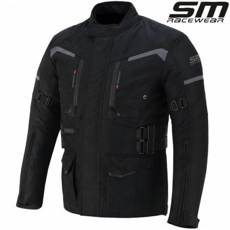 Echipament Strada - Geaca moto textila SM Racewear Highland II - Barbati - 4 Sezoane - Impermeabila si Ventilata - Protectii CE - Negru/Gri/Neon