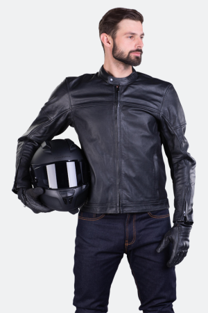 ECHIPAMENTE - Geaca moto din piele naturala Course Bee MC - Barbati - Nivel AA - Protectii CE - Negru