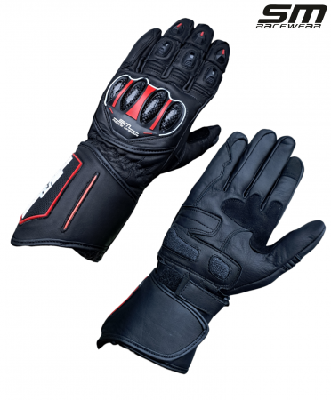 ECHIPAMENTE - Manusi moto din piele naturala SM Racewear Blade Long - Barbati - Sport /Touring - Cu protectii si ventilatie eficienta - Negru / Rosu