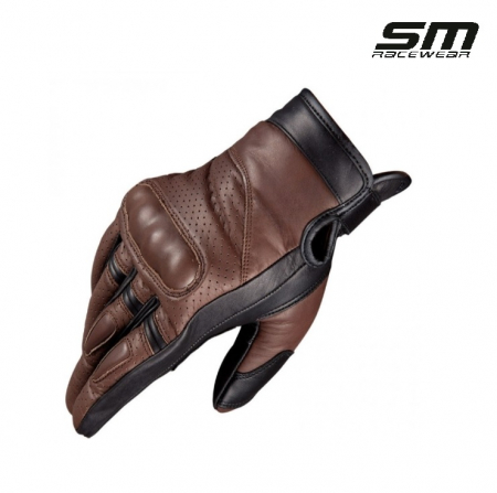 ECHIPAMENTE - Manusi moto din piele naturala perforata SM Racewear Classic Brown - Barbati - Urban/Touring - Sigure si bine ventilate - Maro