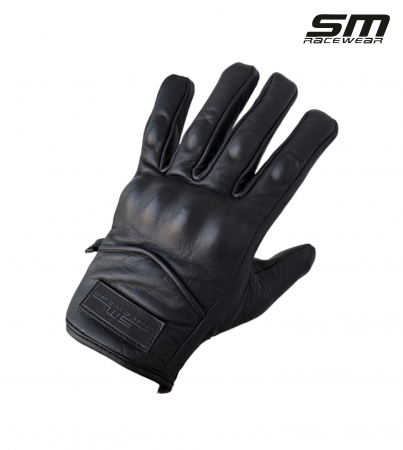 ECHIPAMENTE - Manusi moto din piele naturala perforata SM Racewear Fallon - Barbati - Urban/Touring - Cu protectii si inchidere Velcro pe incheietura - Negru